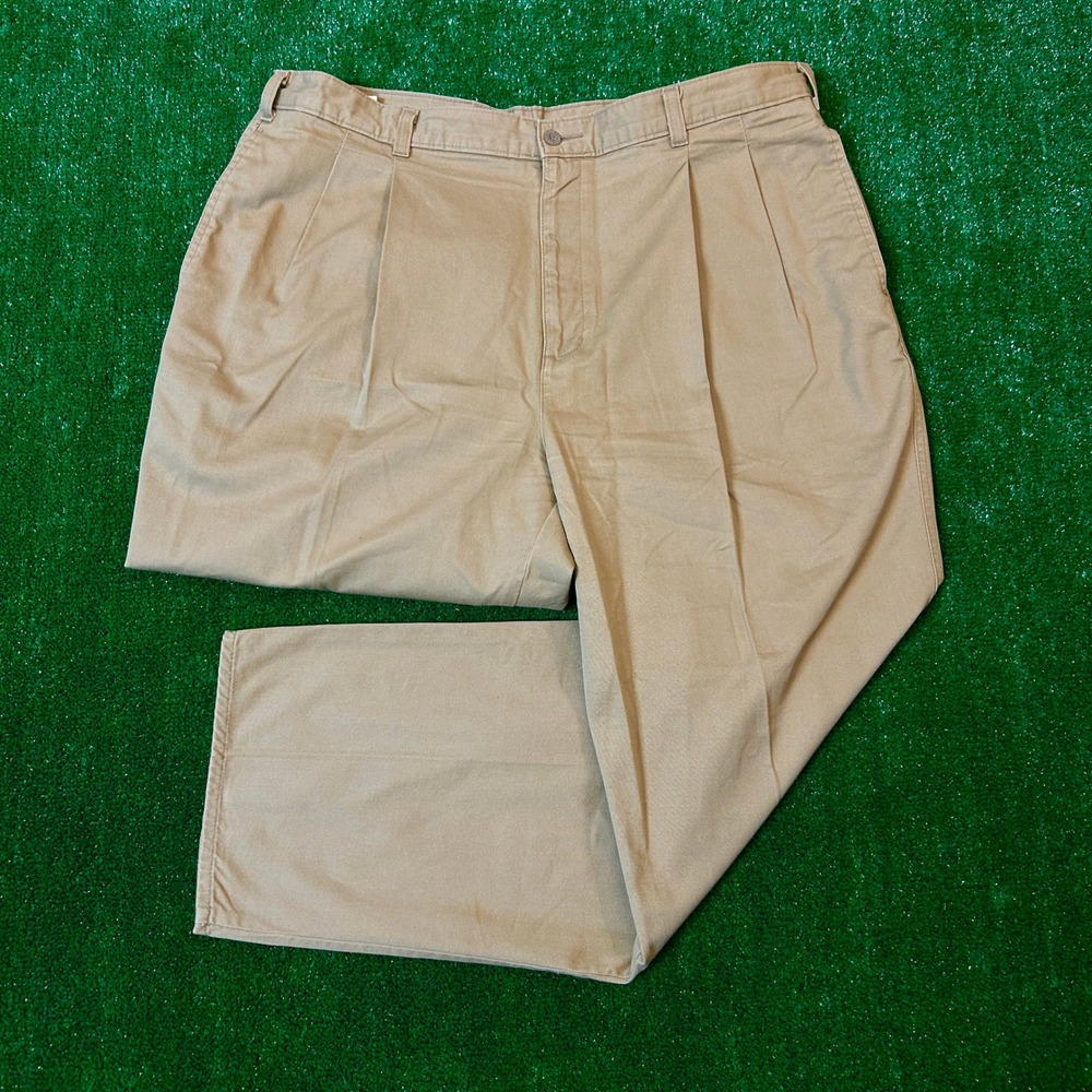 Dockers Chino Pants Mens 40x30 Tan Pleated Front 100% Cotton Khakis